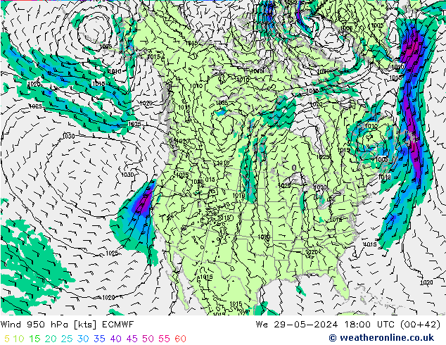 Rüzgar 950 hPa ECMWF Çar 29.05.2024 18 UTC