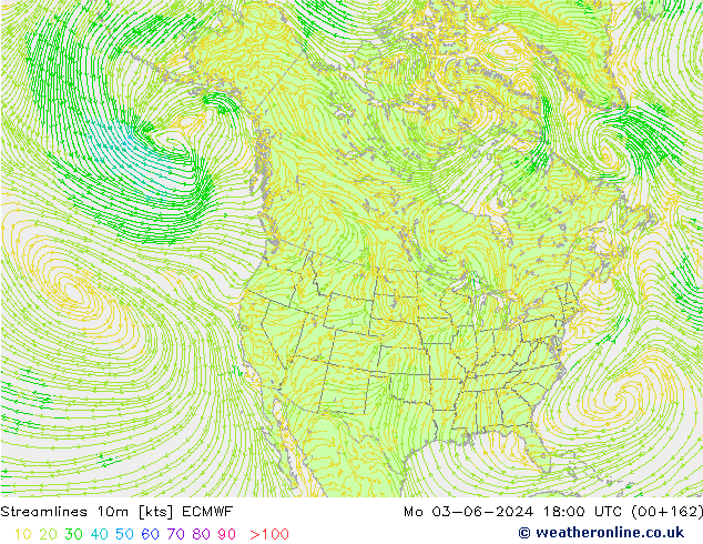 Ligne de courant 10m ECMWF lun 03.06.2024 18 UTC