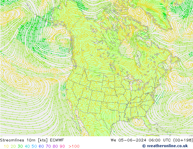 Streamlines 10m ECMWF We 05.06.2024 06 UTC