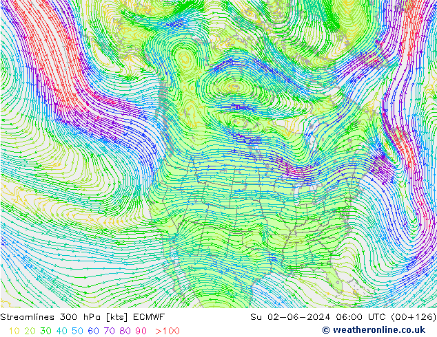 Ligne de courant 300 hPa ECMWF dim 02.06.2024 06 UTC