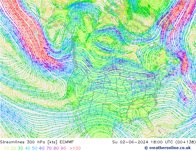 Rüzgar 300 hPa ECMWF Paz 02.06.2024 18 UTC