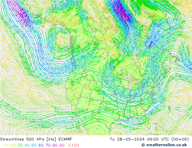 Línea de corriente 500 hPa ECMWF mar 28.05.2024 06 UTC