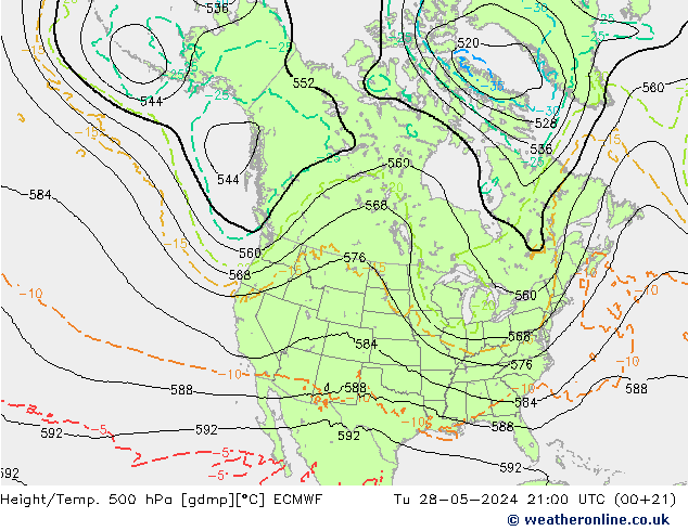 Hoogte/Temp. 500 hPa ECMWF di 28.05.2024 21 UTC