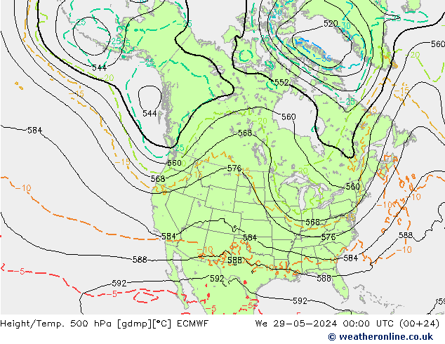 Z500/Rain (+SLP)/Z850 ECMWF We 29.05.2024 00 UTC