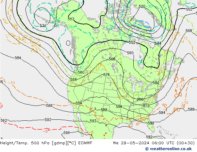 Z500/Rain (+SLP)/Z850 ECMWF mer 29.05.2024 06 UTC