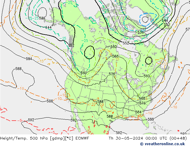 Z500/Rain (+SLP)/Z850 ECMWF Th 30.05.2024 00 UTC