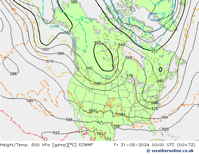 Z500/Rain (+SLP)/Z850 ECMWF Fr 31.05.2024 00 UTC