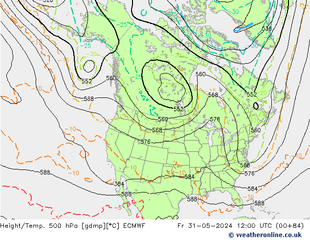 Z500/Yağmur (+YB)/Z850 ECMWF Cu 31.05.2024 12 UTC