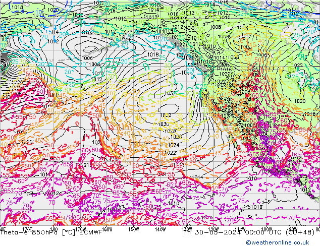 Theta-e 850hPa ECMWF do 30.05.2024 00 UTC