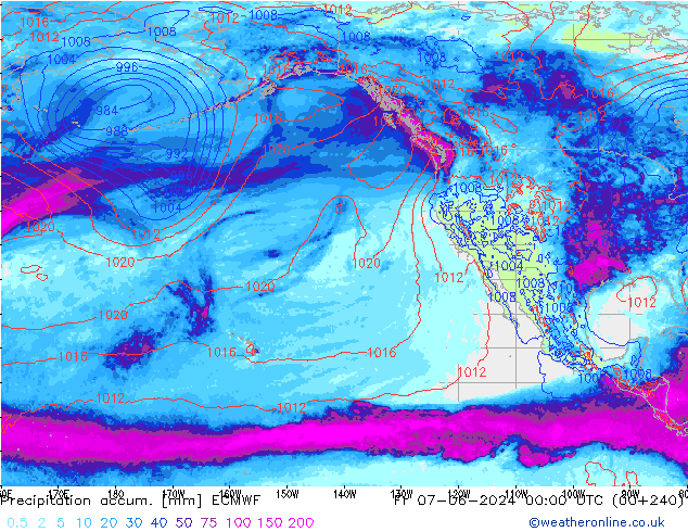 Precipitation accum. ECMWF Pá 07.06.2024 00 UTC