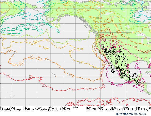 Geop./Temp. 850 hPa ECMWF mar 28.05.2024 03 UTC