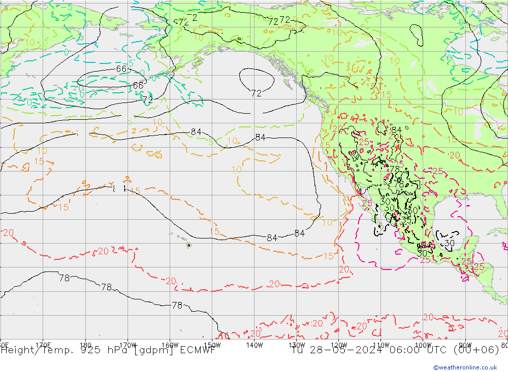 Height/Temp. 925 hPa ECMWF Út 28.05.2024 06 UTC