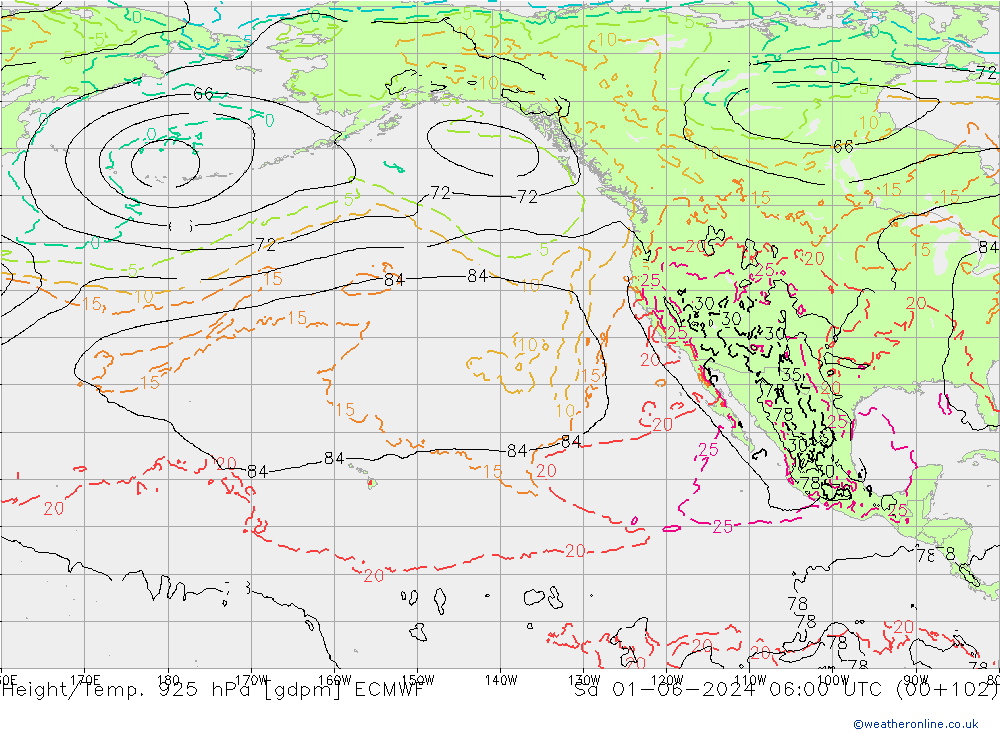 Yükseklik/Sıc. 925 hPa ECMWF Cts 01.06.2024 06 UTC