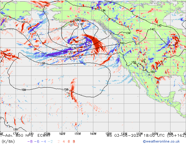 T-Adv. 850 гПа ECMWF пн 03.06.2024 18 UTC