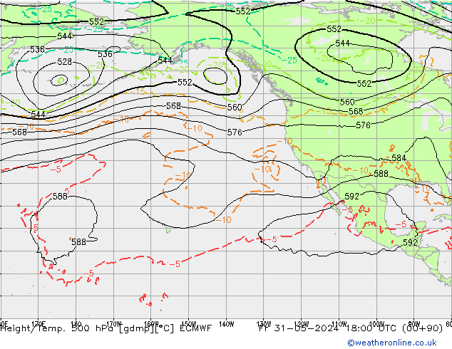 Z500/Rain (+SLP)/Z850 ECMWF  31.05.2024 18 UTC