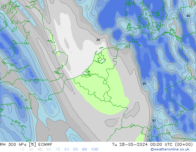 RH 300 hPa ECMWF Út 28.05.2024 00 UTC