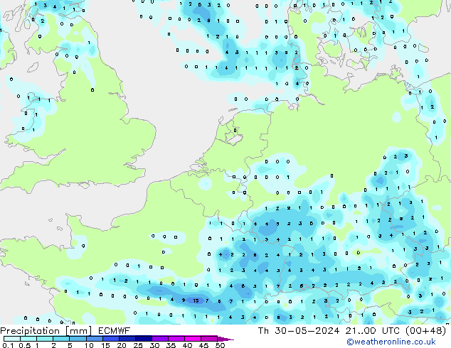 Neerslag ECMWF do 30.05.2024 00 UTC