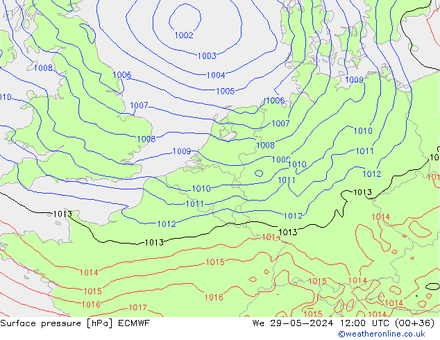 Presión superficial ECMWF mié 29.05.2024 12 UTC