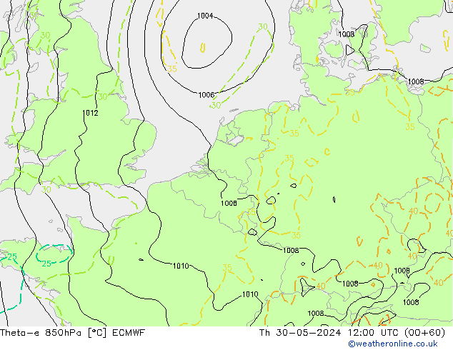 Theta-e 850hPa ECMWF do 30.05.2024 12 UTC