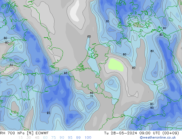 RH 700 hPa ECMWF Tu 28.05.2024 09 UTC