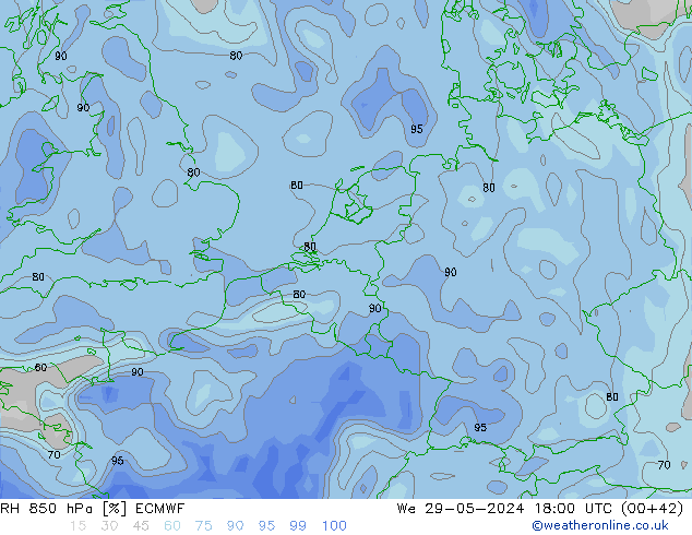 850 hPa Nispi Nem ECMWF Çar 29.05.2024 18 UTC
