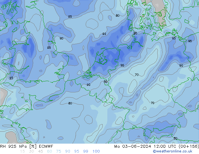 RH 925 hPa ECMWF lun 03.06.2024 12 UTC