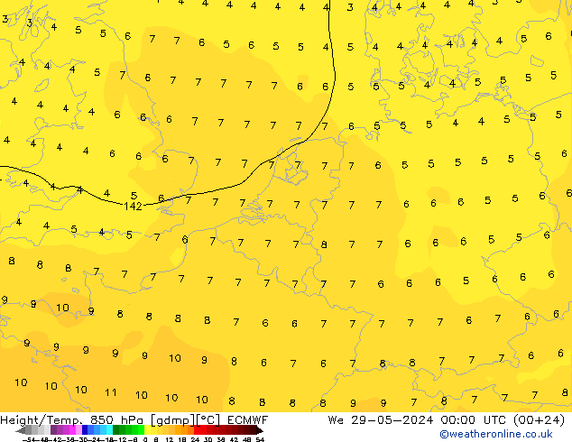 Z500/Rain (+SLP)/Z850 ECMWF Qua 29.05.2024 00 UTC