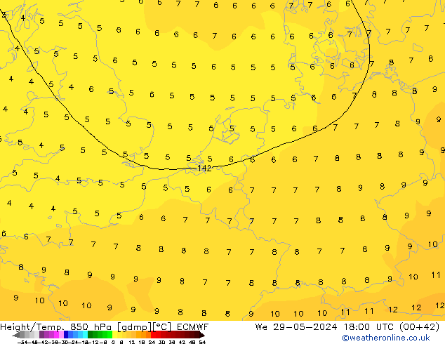 Z500/Rain (+SLP)/Z850 ECMWF We 29.05.2024 18 UTC