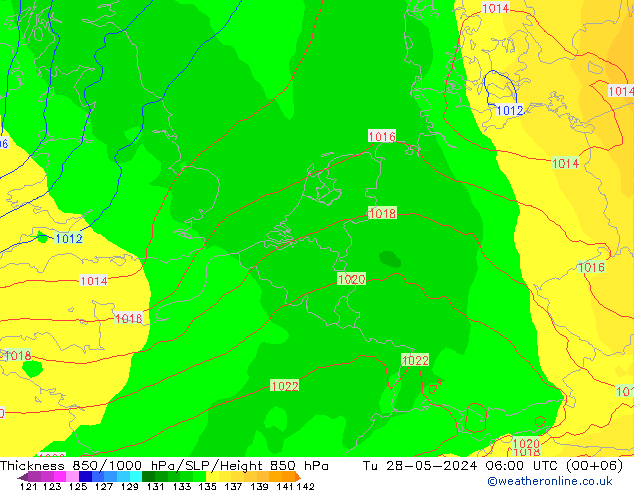 Thck 850-1000 hPa ECMWF Tu 28.05.2024 06 UTC