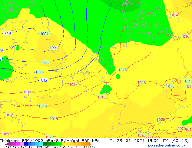 Thck 850-1000 hPa ECMWF Út 28.05.2024 18 UTC