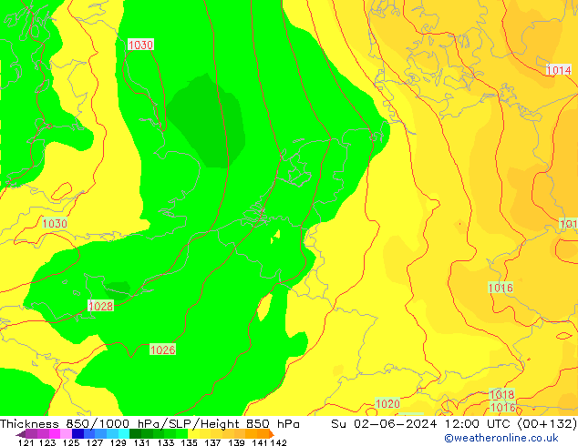 Thck 850-1000 hPa ECMWF Dom 02.06.2024 12 UTC