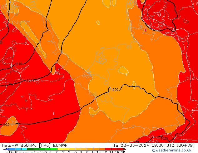 Theta-W 850hPa ECMWF mar 28.05.2024 09 UTC