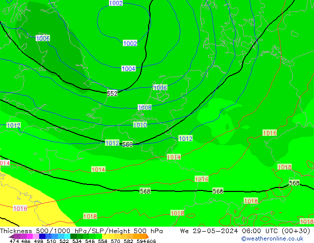 Thck 500-1000hPa ECMWF mer 29.05.2024 06 UTC