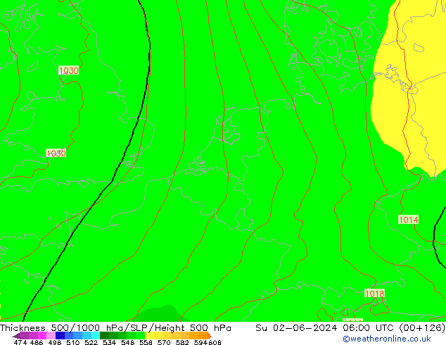 Thck 500-1000hPa ECMWF Su 02.06.2024 06 UTC