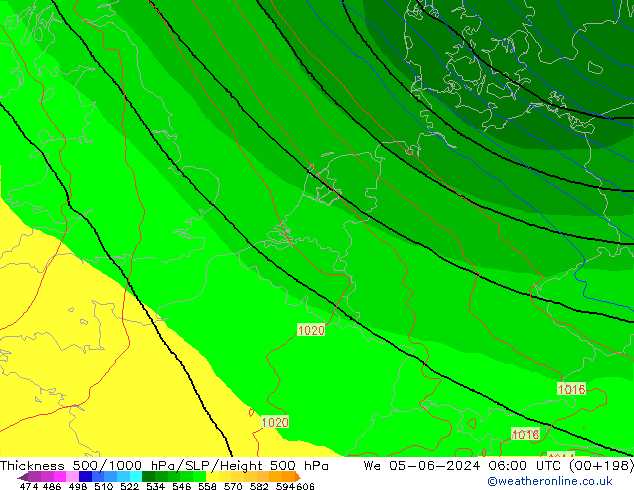 Thck 500-1000hPa ECMWF Qua 05.06.2024 06 UTC