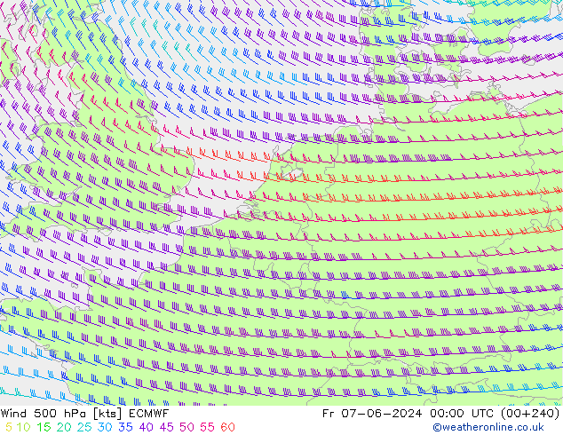 Wind 500 hPa ECMWF Fr 07.06.2024 00 UTC