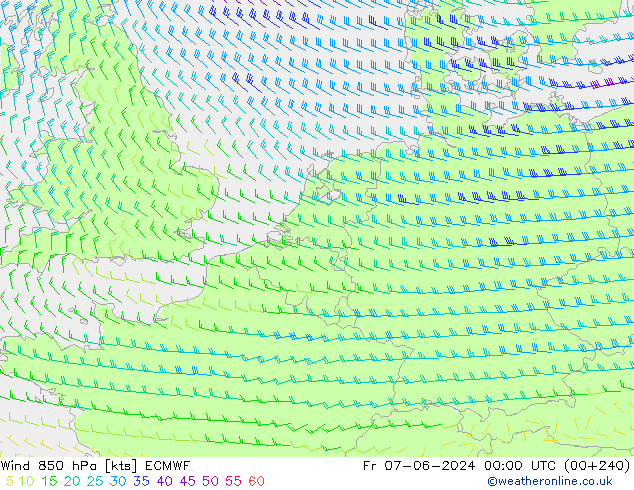 ветер 850 гПа ECMWF пт 07.06.2024 00 UTC