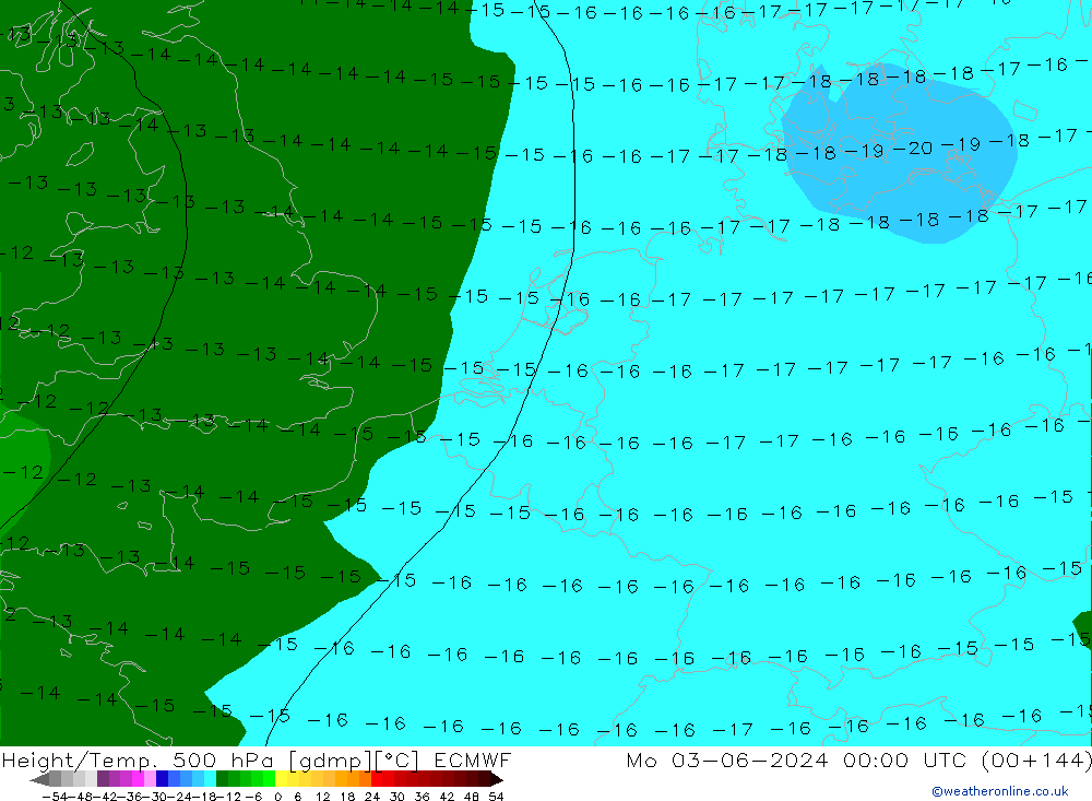 Height/Temp. 500 hPa ECMWF Mo 03.06.2024 00 UTC