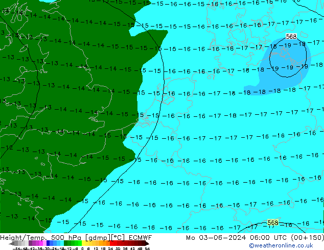 Height/Temp. 500 hPa ECMWF Mo 03.06.2024 06 UTC