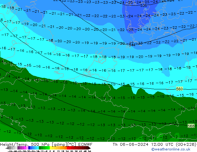 Hoogte/Temp. 500 hPa ECMWF do 06.06.2024 12 UTC