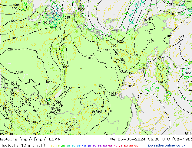 Isotachs (mph) ECMWF ср 05.06.2024 06 UTC