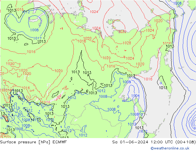 Pressione al suolo ECMWF sab 01.06.2024 12 UTC