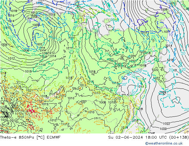 Theta-e 850гПа ECMWF Вс 02.06.2024 18 UTC