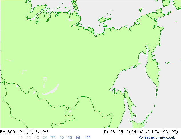 Humidité rel. 850 hPa ECMWF mar 28.05.2024 03 UTC