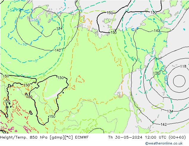 Z500/Rain (+SLP)/Z850 ECMWF gio 30.05.2024 12 UTC