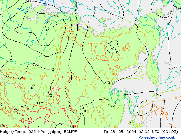 Height/Temp. 925 hPa ECMWF Tu 28.05.2024 03 UTC