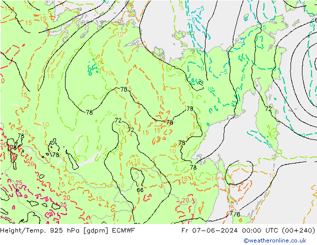 Height/Temp. 925 hPa ECMWF Fr 07.06.2024 00 UTC