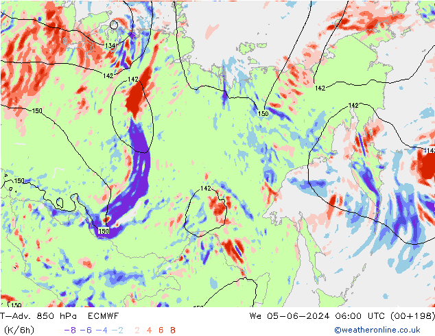 T-Adv. 850 hPa ECMWF St 05.06.2024 06 UTC