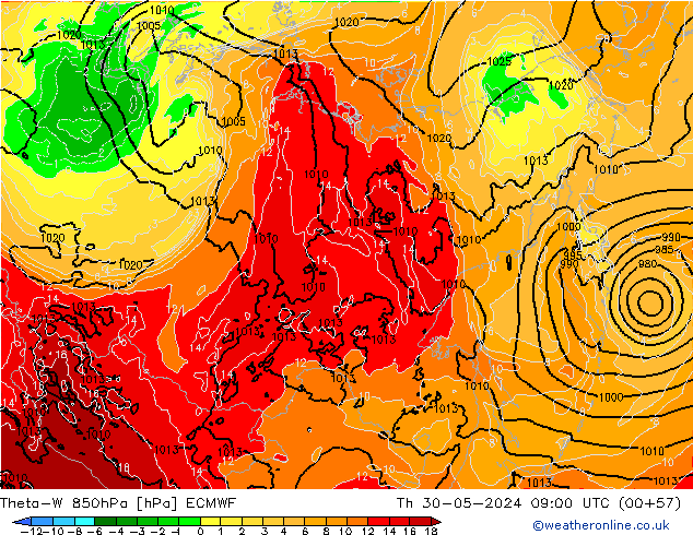 Theta-W 850hPa ECMWF  30.05.2024 09 UTC