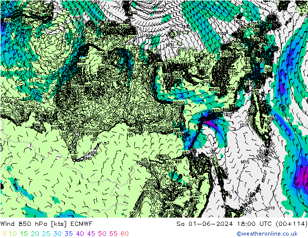 Wind 850 hPa ECMWF Sa 01.06.2024 18 UTC